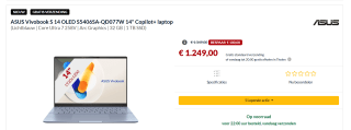 ASUS Vivobook S 14 OLED S5406SA-QD077W 14" Copilot+ laptop voor €1249 bij Alternate