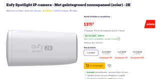 Eufy Spotlight Cam Solar 2K voor €137,17 bij Bol.com