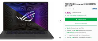 ASUS ROG Zephyrus G16 GU603VV-N3030W 16" Core i7 RTX 4060 Gaming laptop voor €1.199 bij EP