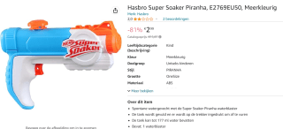 NERF Super Soaker Piranha - Waterpistool voor €2,99 bij Amazon