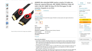 3 metros Cable HDMI macho a macho 2.0, soporta Ethernet ARC 28AWG OD8.6mm Video 4K UHD 2160 HD 1080P por 2,99€