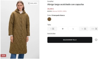 Abrigo largo acolchado con capucha para Mujer Cortefiel por 35.99€