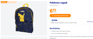 Pokémon rugzak 43 x 29 x 12 cm voor €6,93 bij de Action