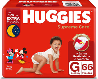 Fralda da Huggies, modelo Supreme Care G com 66 uni - R$ 74,90