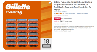 18 Cuchillas de Recambio Gillette Fusion5 por 36.09€