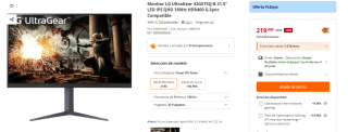 Monitor LG UltraGear 32GS75Q-B 31.5" LED IPS QHD 180Hz HDR400 G-Sync por 219€