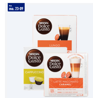 Dolce Gusto koffiecups16 cups voor €3,99 bij Aldi