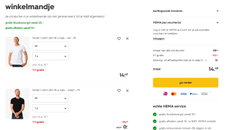 1+1 gratis op heren basic t-shirts bij HEMA
