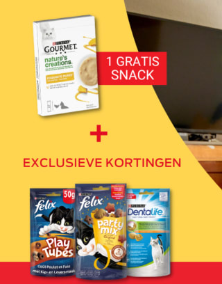 Gratis Purina honden/kattensnack + kortingsbonnen