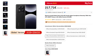 Xiaomi Redmi Note 14 Pro 5G de 8GB/256GB por 217,71€