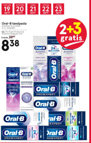 Alle Oral-B tandpasta 2+3 gratis bij Etos