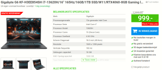 Gigabyte G6 KF-H3EE854SH i7-13620H/16" Gaming laptop voor €999 bij Megekko