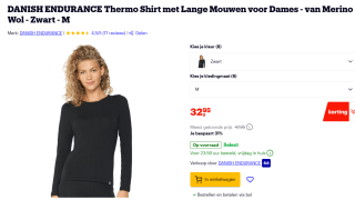 DANISH ENDURANCE Thermo Ondershirt met Merino Wol voor €32,95 bij Bol