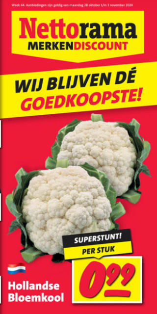 Bloemkool voor €0,99 bij Nettorama en Boni