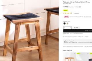Taburete Alto en Madera (65 cm) Tenay por 14,95€