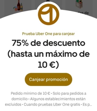 1 mes de Uber One gratis + 75% de descuento