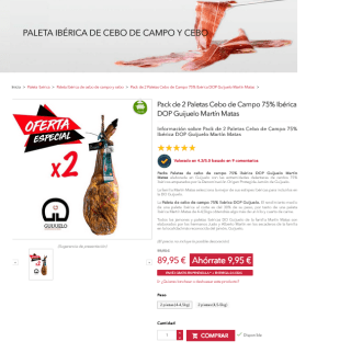 Pack 2 Paletas Cebo de Campo 75% Ibérica DOP Guijuelo Martín Matas 4.5KG por 89,95€