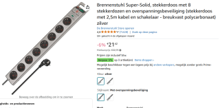 Brennenstuhl Super-Solid stekkerdoos 8-way met overspanningsbeveiliging voor €21,34 bij Amazon