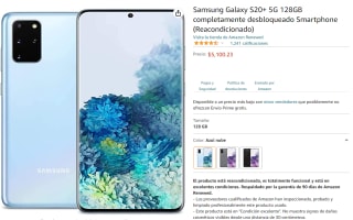 Galaxy S20+ 5G 128GB Reacondicionado a $5,100 en Amazon