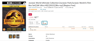 Jurassic Complete Movie Collection 1-6 (4K Ultra HD Blu-ray) voor €48,96 bij Amazon