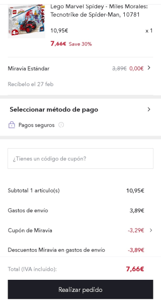 LEGO 10781 Marvel Spidey y su Superequipo Miles Morales: Tecnotrike de Spider-Man por 7,66€.