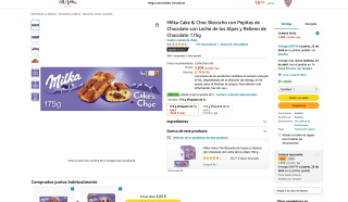 Milka Cake & Choc Bizcocho con Pepitas de Chocolate con Leche de los Alpes y Relleno de Chocolate 175g por 1,89€