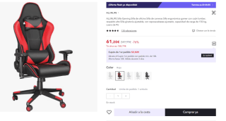 Silla Gaming ergonomica con cojin lumbar por 61.2€ (Cuenta Nueva 51.2€)