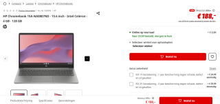 HP Chromebook 15A-NA0807ND - 15.6 inch - Intel Celeron - 4 GB - 128 GB voor €188 bij de MediaMarkt