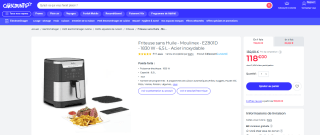 Friteuse sans Huile - Moulinex - EZ801D - 1830 W - 6,5 L - Acier inoxydable à 118€