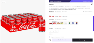 Pack 24 x Latas Coca-Cola Sabor Original 33cl por 14,40€ (8,64€ cuenta nueva)