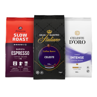 Coffret 3 kg de café en grain saveurs intenses - Gran Maestro Italiano Celeste + Altezza Slow Roast Espresso + Celeste d'Oro Finest Intense à 45€