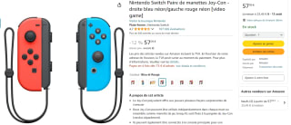 Paire de manettes Joy-Con Nintendo Switch à 57,09€
