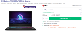 MSI Katana A15 AI B8VF-299NL - Laptop voor €1.199 bij Azerty