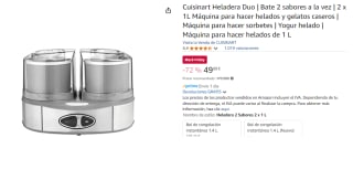 Cuisinart Heladera Duo | Bate 2 sabores a la vez | 2 x 1L por 49.99€