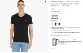 Tommy Hilfiger Core Stretch Slim T-shirt met V-hals heren voor €5,90 bij Amazon