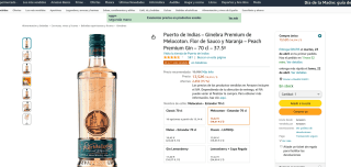 Puerto de Indias Ginebra Premium de Melocoton Flor de Sauco y Naranja por 13,52€