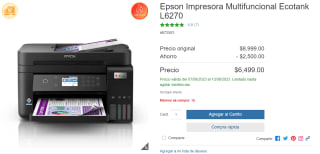 Impresora Epson Multifuncional Ecotank L6270 por $6,499 en Costco