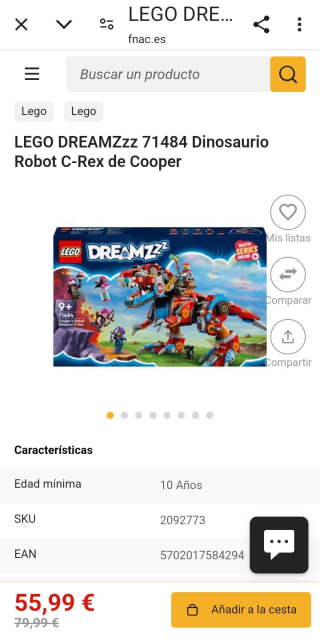 Lego Dreamzzz Dinosaurio Robot C-Rex de Cooper por 55,99€.