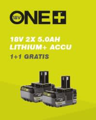 1+1 gratis op ONE+ 18V Accu's RB1850X2 bij Ryobi