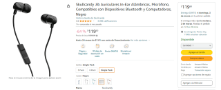 Auriculares Skullcandy Jib In-Ear por $120 en Amazon