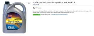 2 Unidades de Aceite Motor Krafft Synthetic Gold 5W40 Gasolina/Diesel 5L por 45.37€