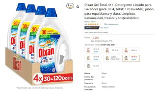 Detergente Dixan Gel Total 4+1 pack 4 unidades total 120 lavados por 16,29€