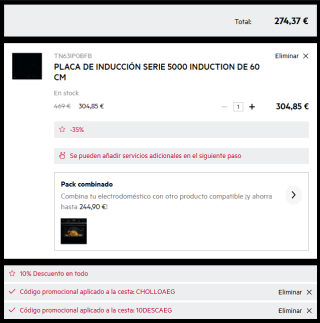 AEG Placa de inducción Serie 5000 Induction de 60 cm por 274,37€