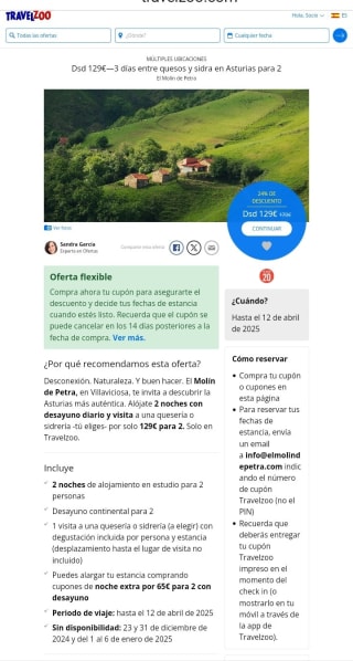 Asturias 3 días desde 129€ para dos personas.