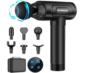 Pistola de masaje muscular potente ZonGym con 6 cabezales y maletín por 19,99€