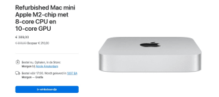 Refurbished Mac mini Apple M2-chip met 8‑core CPU en 10‑core GPU voor €389