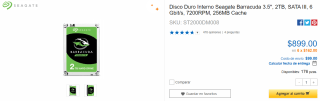 Disco Interno 2TB Seagate Barracuda por $899 en CyberPuerta