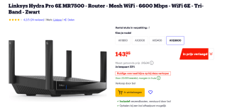 Linksys Hydra Pro 6E MR7500 - Router voor €143,95 bij Bol