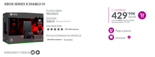 Consola Xbox Series X + Diablo IV + 21,50€ saldo por 429,99€