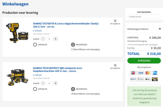 €30 korting vanaf €300 aan DeWalt elektrisch en tuingereedschap bij Toolstation
